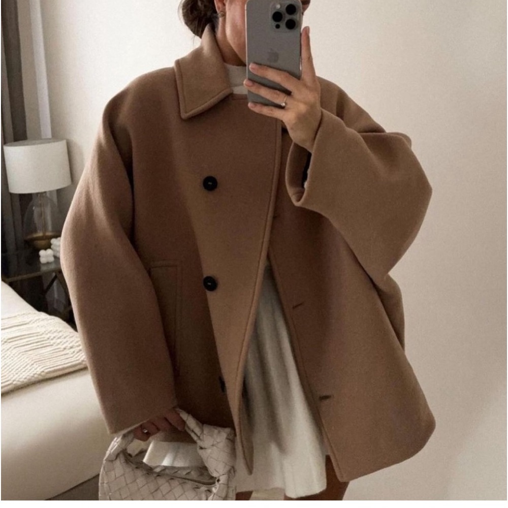 Zara cropped oversized wool coat camel tan - Picture 6 of 17